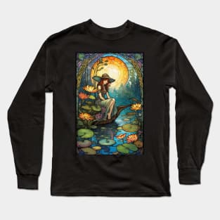 Stained Glass Girl At Lily Pond Long Sleeve T-Shirt